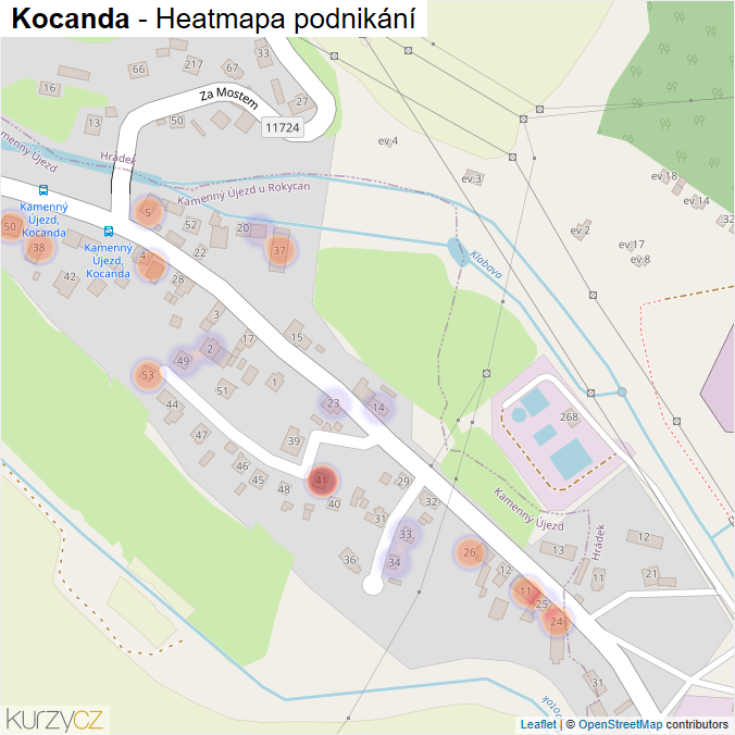 Mapa Kocanda - Firmy v části obce.