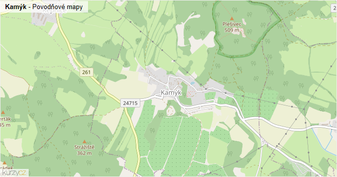 Kamýk - záplavové mapy stoleté vody