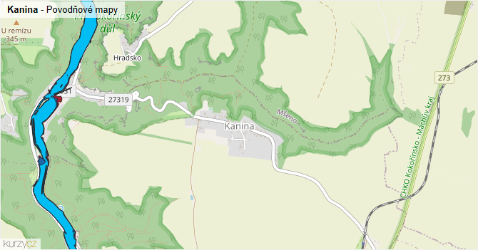 Kanina - záplavové mapy stoleté vody
