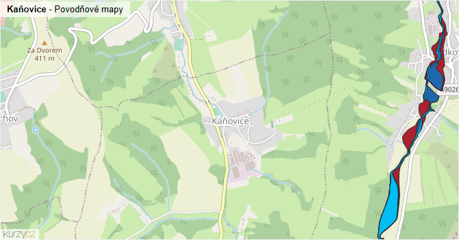 Kaňovice - záplavové mapy stoleté vody