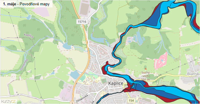 1. máje - záplavové mapy stoleté vody