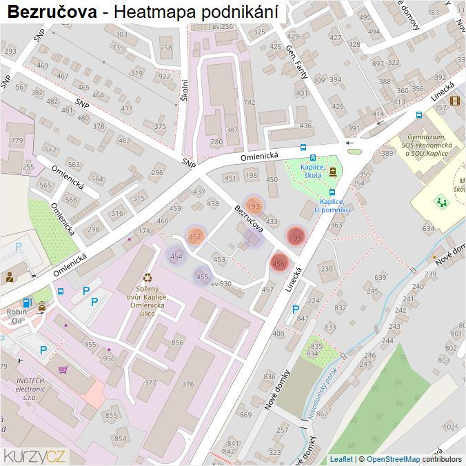 Mapa Bezručova - Firmy v ulici.