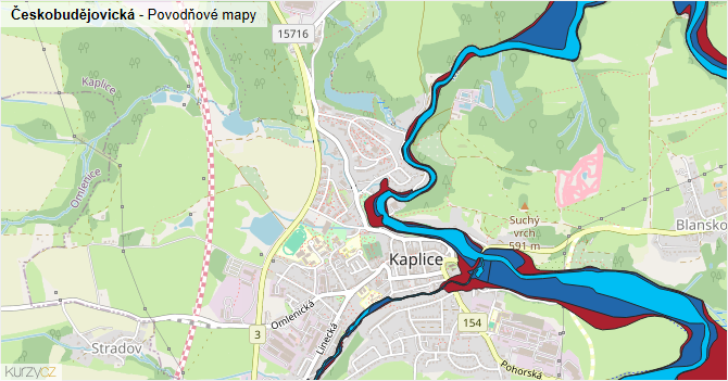 Českobudějovická - záplavové mapy stoleté vody