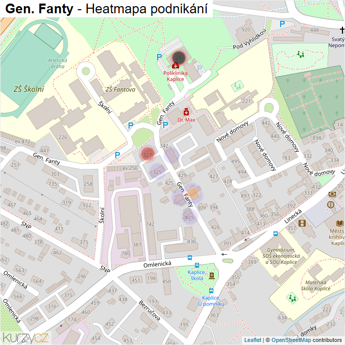 Mapa Gen. Fanty - Firmy v ulici.
