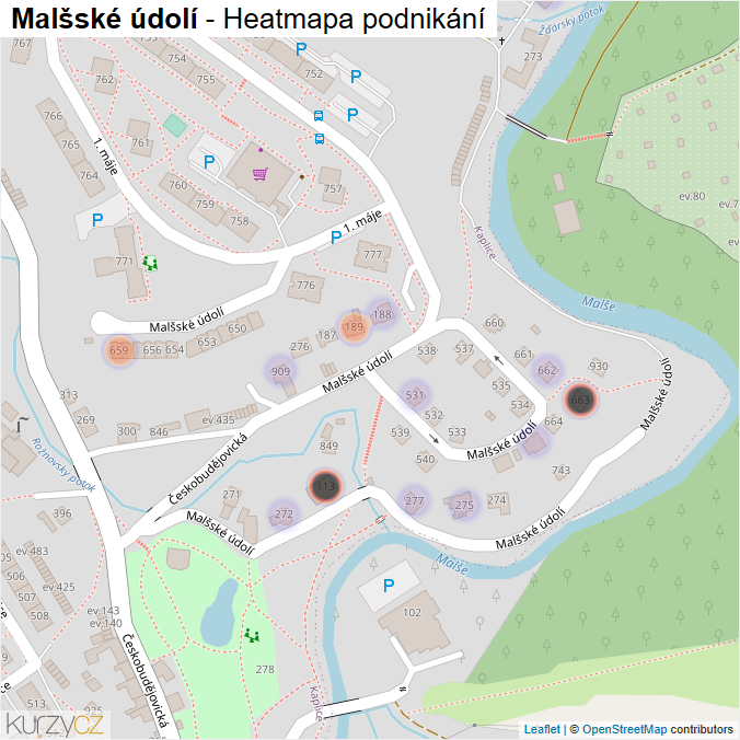 Mapa Malšské údolí - Firmy v ulici.