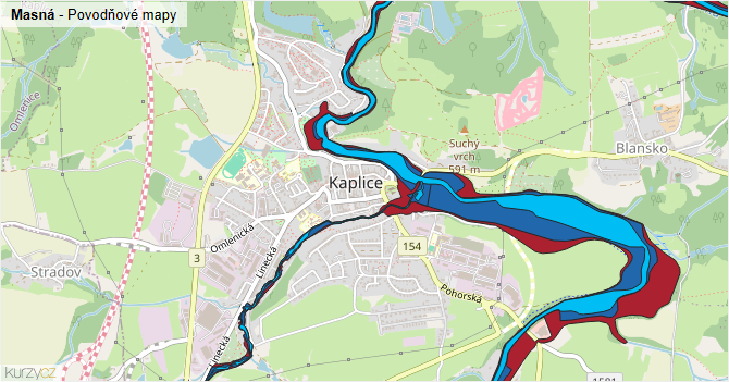 Masná - záplavové mapy stoleté vody
