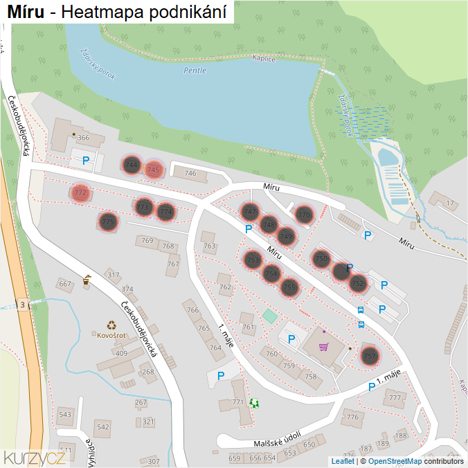 Mapa Míru - Firmy v ulici.