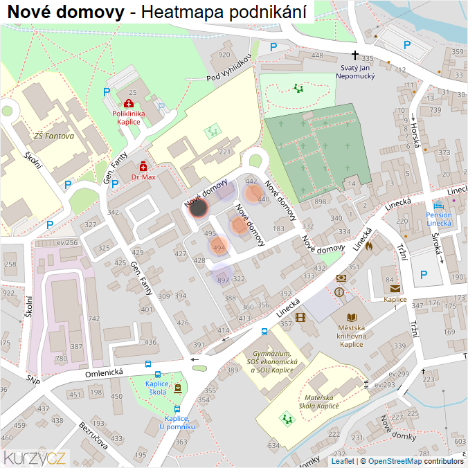 Mapa Nové domovy - Firmy v ulici.