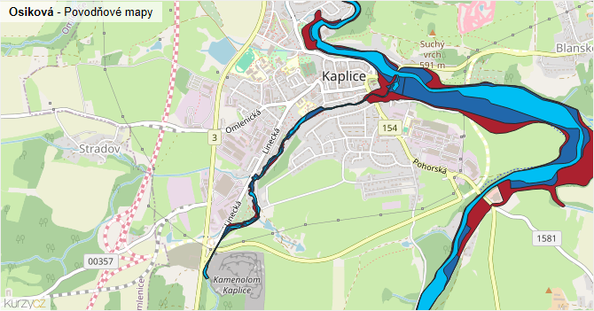 Osiková - záplavové mapy stoleté vody