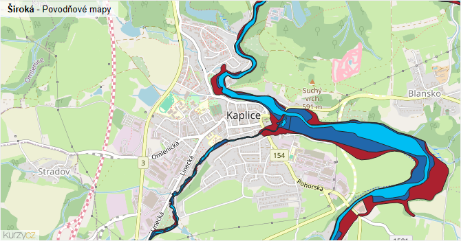 Široká - záplavové mapy stoleté vody