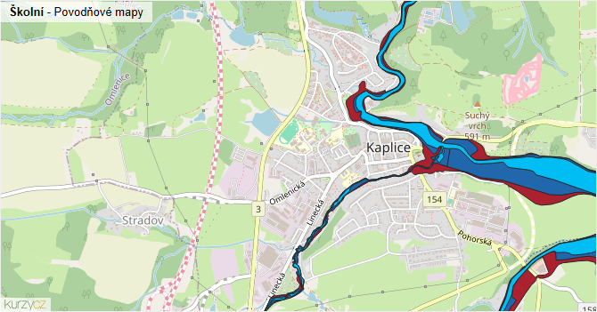 Školní - záplavové mapy stoleté vody
