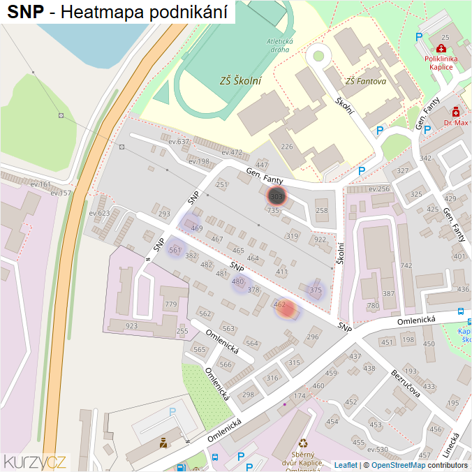 Mapa SNP - Firmy v ulici.