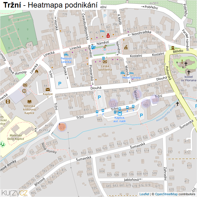 Mapa Tržní - Firmy v ulici.