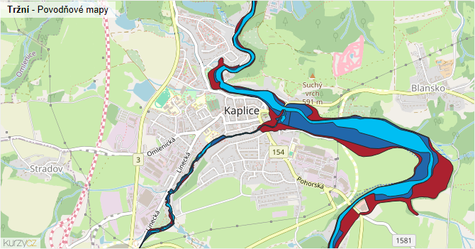 Tržní - záplavové mapy stoleté vody