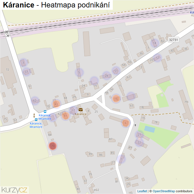 Mapa Káranice - Firmy v části obce.