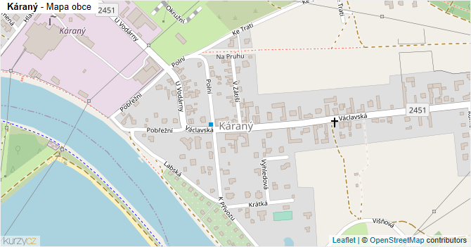 Káraný - mapa obce