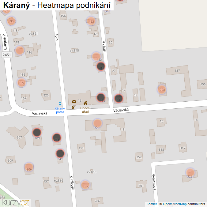 Mapa Káraný - Firmy v obci.