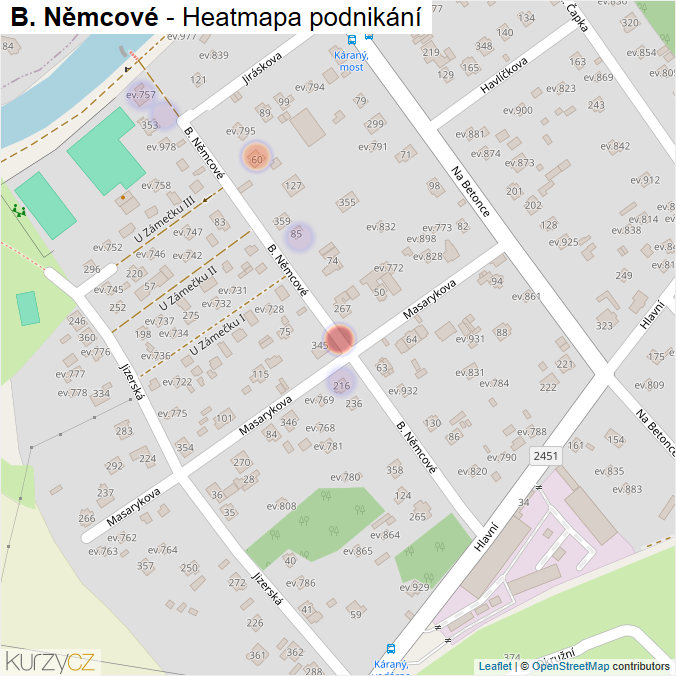 Mapa B. Němcové - Firmy v ulici.