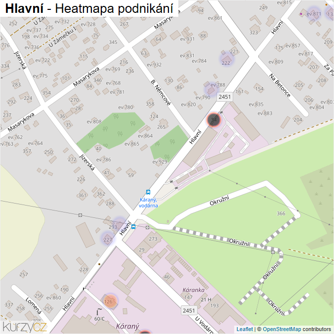 Mapa Hlavní - Firmy v ulici.