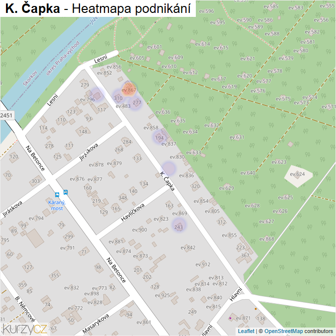 Mapa K. Čapka - Firmy v ulici.