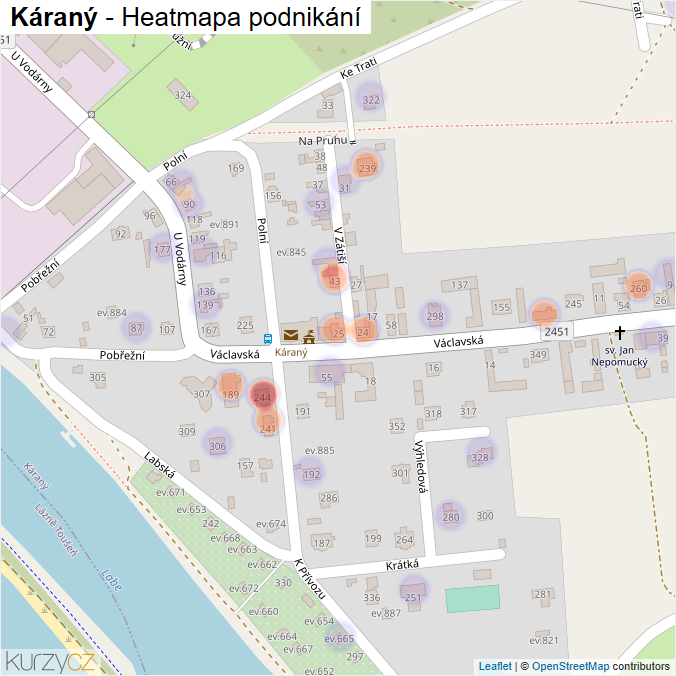 Mapa Káraný - Firmy v části obce.