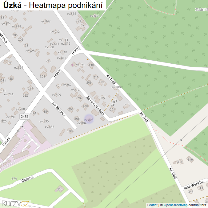 Mapa Úzká - Firmy v ulici.