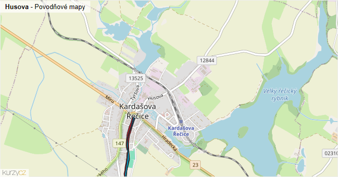 Husova - záplavové mapy stoleté vody