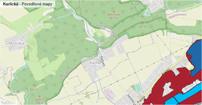 Karlická - záplavové mapy stoleté vody