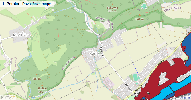 U Potoka - záplavové mapy stoleté vody