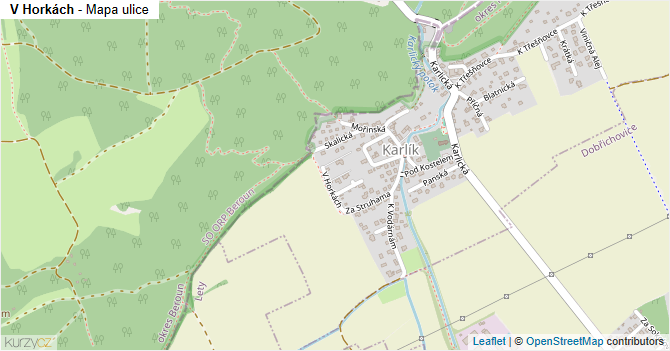 V Horkách - mapa ulice
