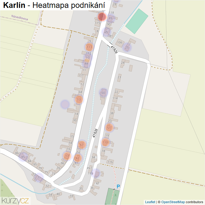 Mapa Karlín - Firmy v části obce.