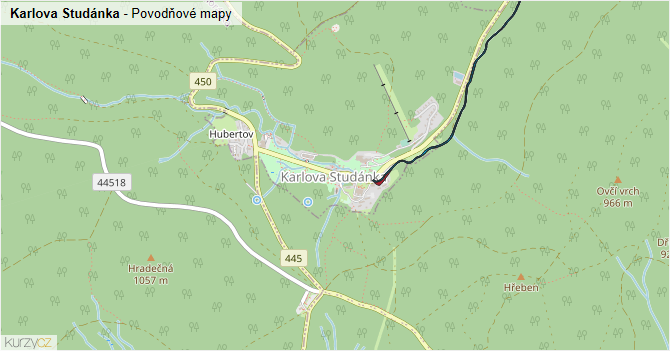 Karlova Studánka - záplavové mapy stoleté vody