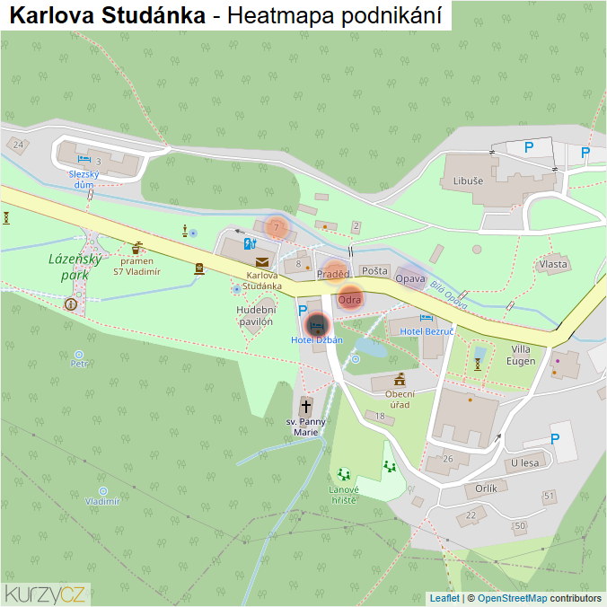 Mapa Karlova Studánka - Firmy v části obce.