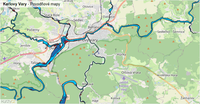 Karlovy Vary - záplavové mapy stoleté vody