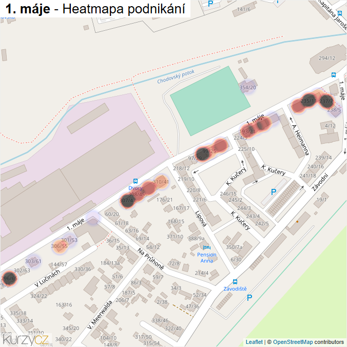 Mapa 1. máje - Firmy v ulici.