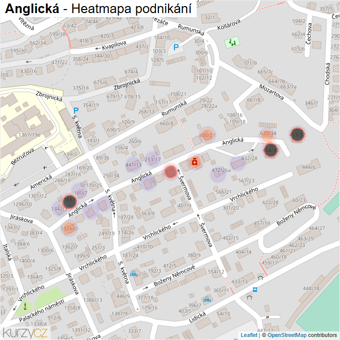 Mapa Anglická - Firmy v ulici.