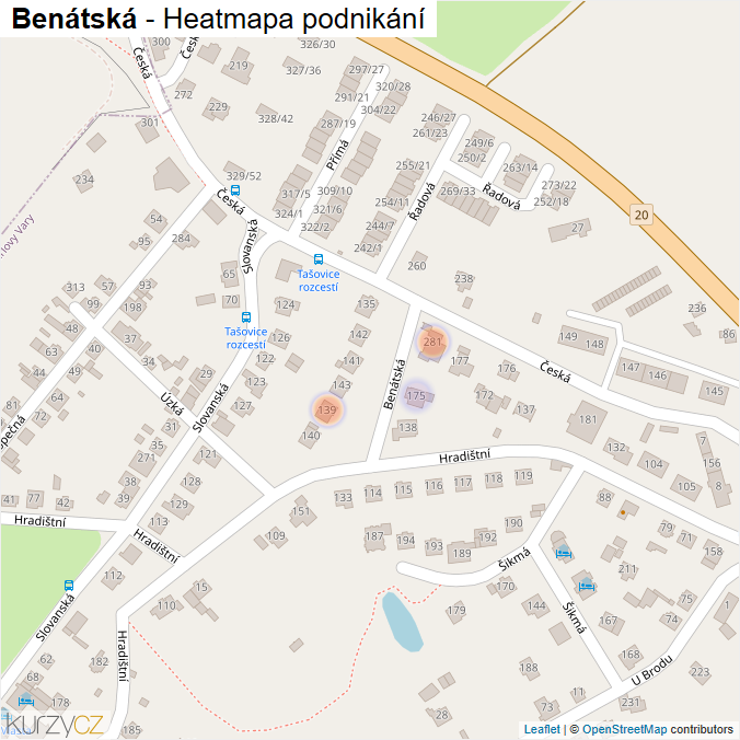 Mapa Benátská - Firmy v ulici.