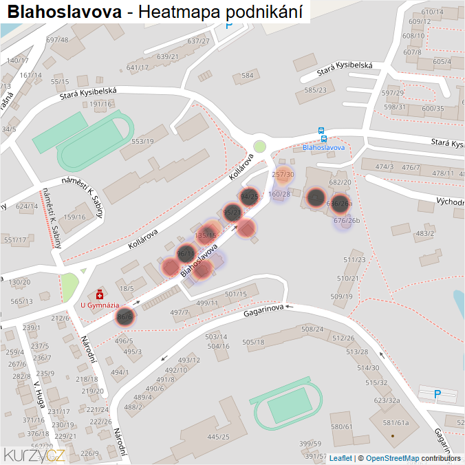 Mapa Blahoslavova - Firmy v ulici.
