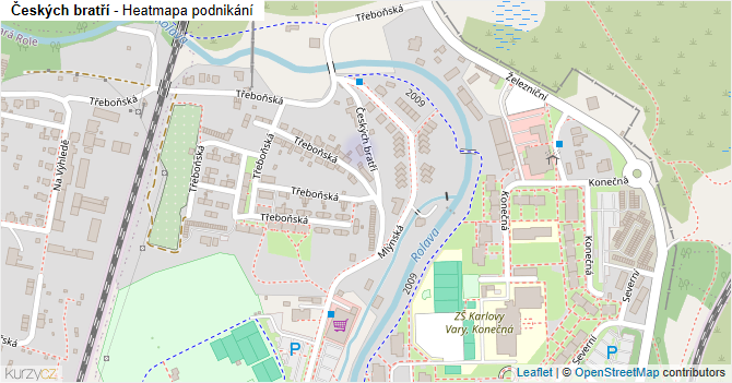 Českých bratří - mapa podnikání