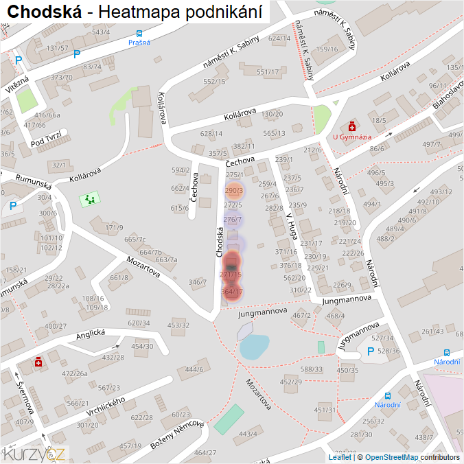 Mapa Chodská - Firmy v ulici.
