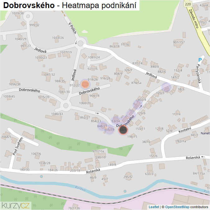 Mapa Dobrovského - Firmy v ulici.