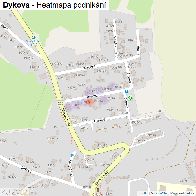 Mapa Dykova - Firmy v ulici.