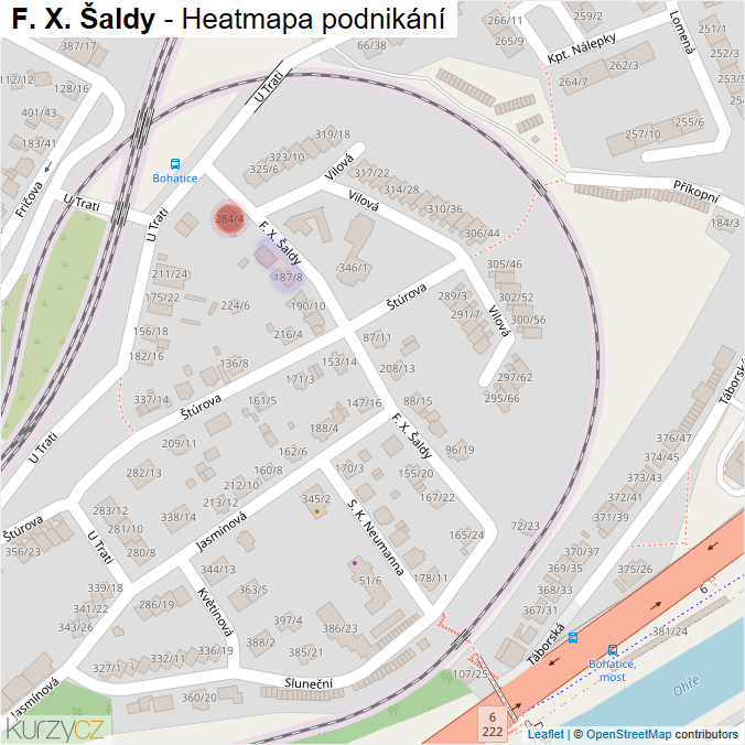 Mapa F. X. Šaldy - Firmy v ulici.