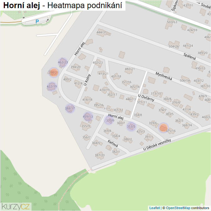 Mapa Horní alej - Firmy v ulici.