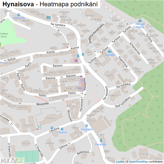 Mapa Hynaisova - Firmy v ulici.