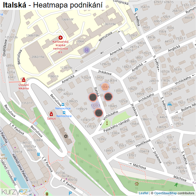 Mapa Italská - Firmy v ulici.