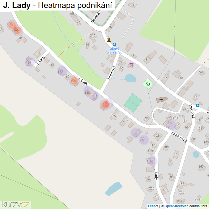 Mapa J. Lady - Firmy v ulici.