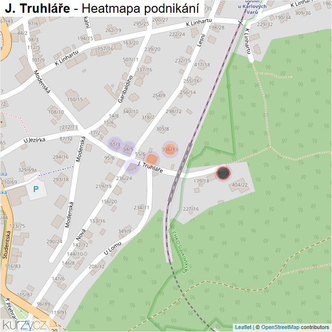 Mapa J. Truhláře - Firmy v ulici.