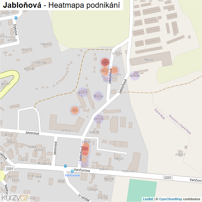 Mapa Jabloňová - Firmy v ulici.