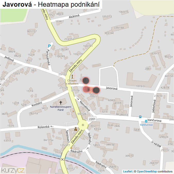 Mapa Javorová - Firmy v ulici.